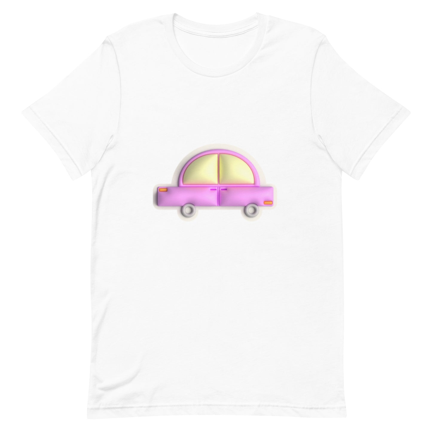 Pink car in yellow Unisex t-shirt