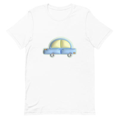 Blue car in green Unisex t-shirt