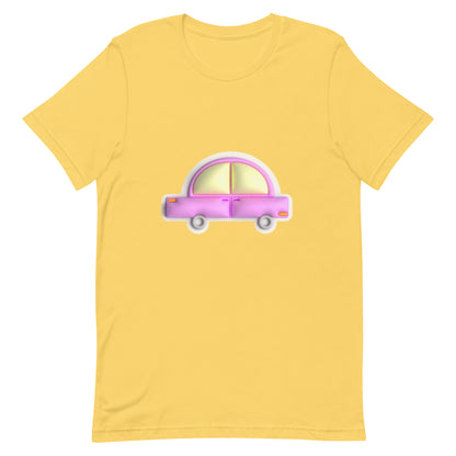 Pink car in yellow Unisex t-shirt