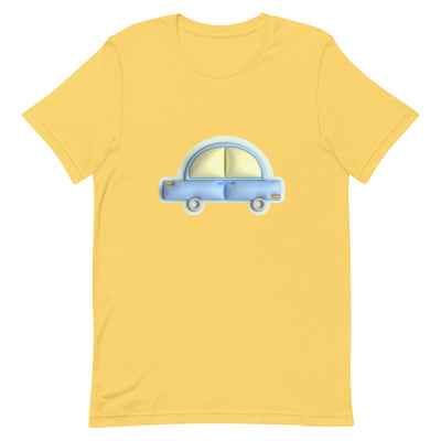 Blue car in green Unisex t-shirt